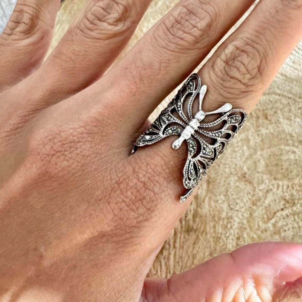 Vintage Marcasite‎ Butterfly Ring Size 7 silver whimsigoth jewelry